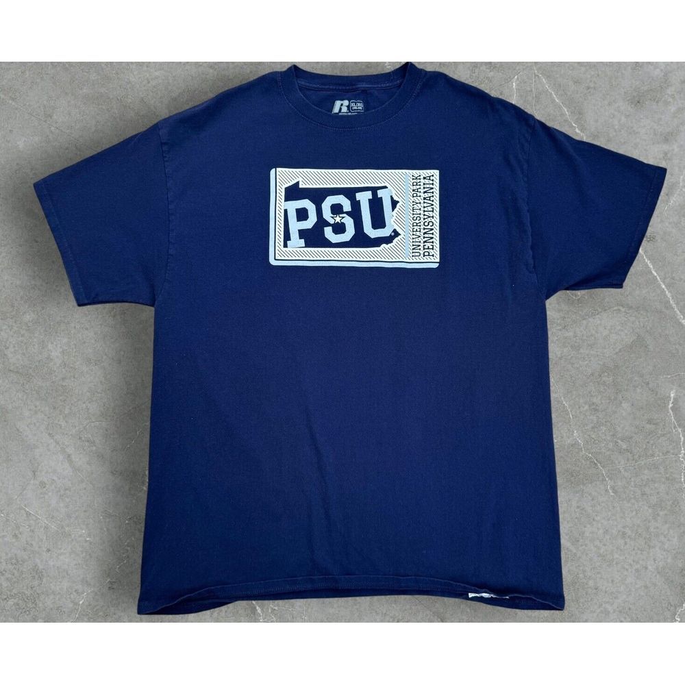 Penn State University Park T-Shirt Russell Athletic Men XL Blue PSU Spellout Tee